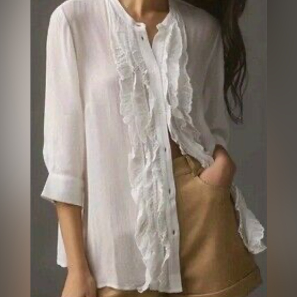Maeve 3/4 sleeve sheer white blouse, size Medium